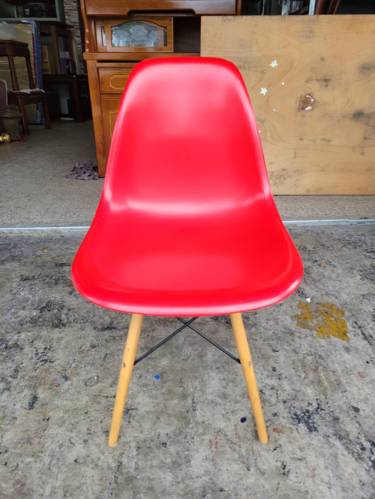香榭二手家具*經典北歐風紅色造型餐椅-塑膠椅-簡餐椅-麻將椅-化妝椅-...