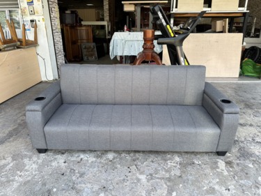 香榭二手家具*H＆D東稻家居灰色三段式調整收納機能沙發床-棉麻布面沙發...