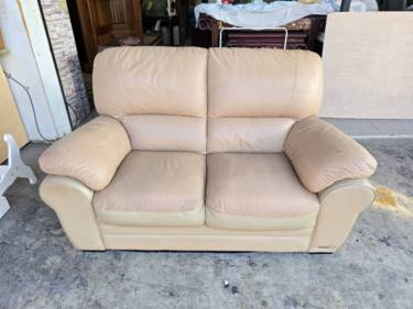香榭二手家具*米色半牛皮5尺3二人座沙發-雙人座沙發-兩人座沙發-真皮...