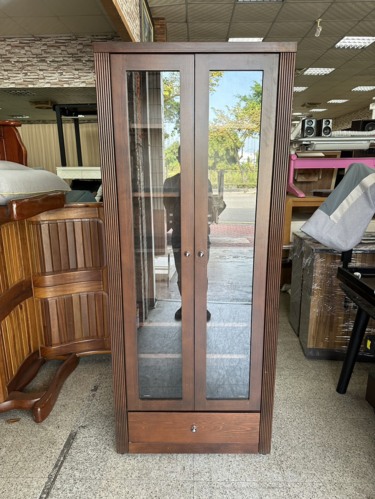 香榭二手家具*質感胡桃木色2.7尺玻璃門書櫥-展示櫃-書櫃-書架-公仔...