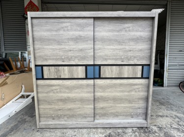 香榭二手家具*時尚灰橡木色7x7尺雙推門大衣櫃附全身鏡-滑門衣櫃-衣櫥...