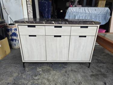 香榭二手家具*昆提斯淺橡木紋大理石4尺收納餐櫃-碗盤櫃-電器櫃-置物櫃...