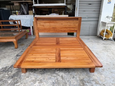 香榭二手家具*桃花心木全實木雙人加大6x6.2尺床架-原木床組-床板-...