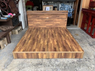 香榭二手家具*全新精品工業風積層木雙人加大6x6.2尺插座式床頭片床組...