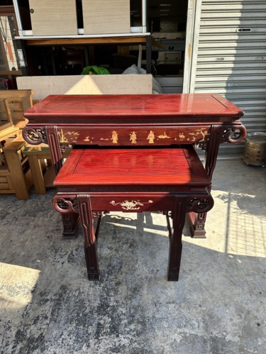 香榭二手家具*紅花梨木鑲貝全實木4尺8上下座明式神明桌(神桌+供桌)-...